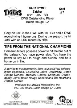 1991 LSU Tigers #7 Gary Hymel Back