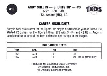1992 LSU Tigers #10 Andy Sheets Back