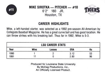1992 LSU Tigers #11 Mike Sirotka Back