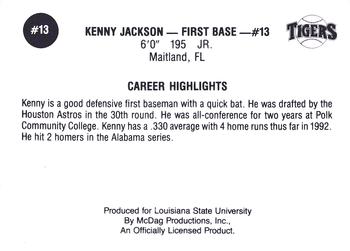 1992 LSU Tigers #13 Kenny Jackson Back