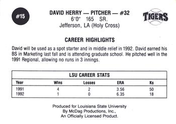 1992 LSU Tigers #15 David Herry Back