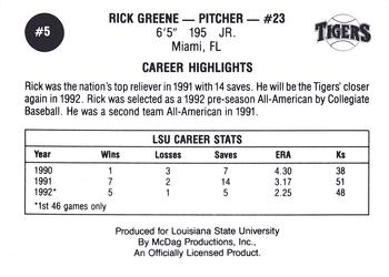 1992 LSU Tigers #5 Rick Greene Back