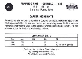 1992 LSU Tigers #9 Armando Rios Back