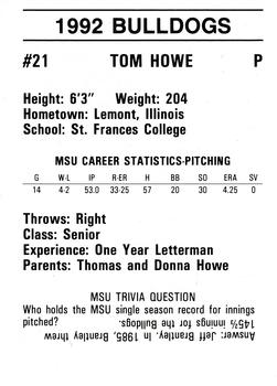 1992 Mississippi State Bulldogs #NNO Tom Howe Back