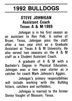 1992 Mississippi State Bulldogs #NNO Steve Johnigan Back