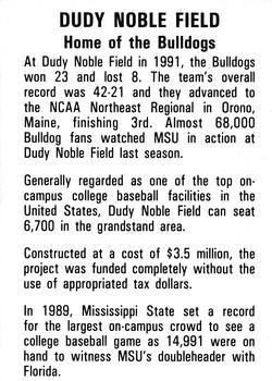 1992 Mississippi State Bulldogs #NNO Dudy Noble Field Back
