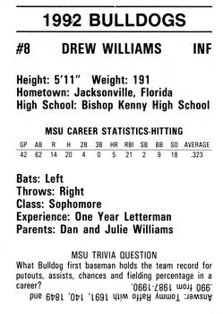 1992 Mississippi State Bulldogs #NNO Drew Williams Back