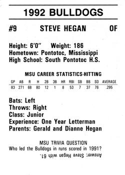 1992 Mississippi State Bulldogs #NNO Steve Hegan Back