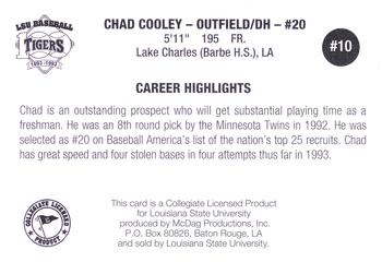 1993 LSU Tigers #10 Chad Cooley Back
