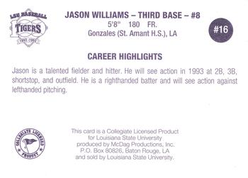 1993 LSU Tigers #16 Jason Williams Back