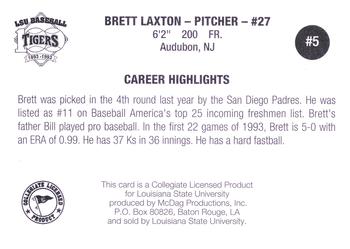 1993 LSU Tigers #5 Brett Laxton Back
