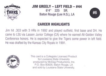 1993 LSU Tigers #6 Jim Greely Back