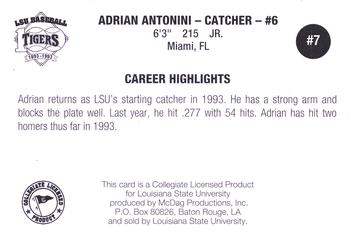 1993 LSU Tigers #7 Adrian Antonini Back
