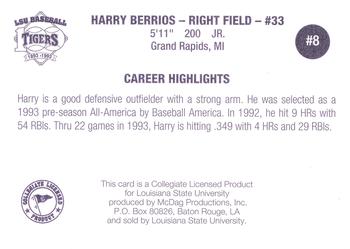 1993 LSU Tigers #8 Harry Berrios Back