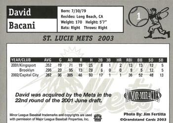 2003 Grandstand St. Lucie Mets Update #1 David Bacani Back