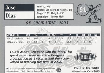 2003 Grandstand St. Lucie Mets Update #4 Jose Diaz Back