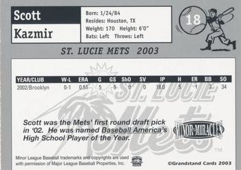 2003 Grandstand St. Lucie Mets Update #6 Scott Kazmir Back