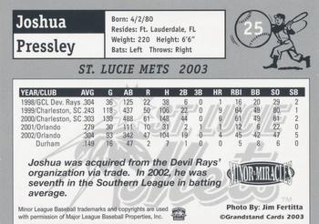 2003 Grandstand St. Lucie Mets Update #7 Joshua Pressley Back