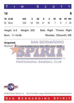 1993 Classic Best San Bernardino Spirit #14 Tim Scott Back