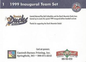 1999 Play Ball Ozark Mountain Ducks #1 Header Card Back