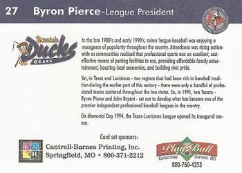 1999 Play Ball Ozark Mountain Ducks #27 Byron Pierce Back