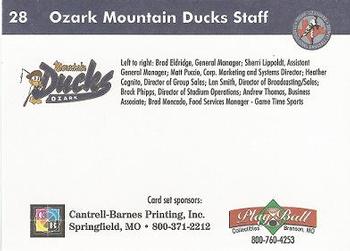1999 Play Ball Ozark Mountain Ducks #28 Ozark Mountain Ducks Staff Back