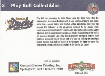 1999 Play Ball Ozark Mountain Ducks #3 Play Ball Collectibles Back