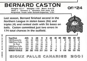 2001 Grandstand Sioux Falls Canaries #14 Bernard Caston Back