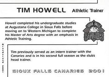 2001 Grandstand Sioux Falls Canaries #26 Tim Howell Back