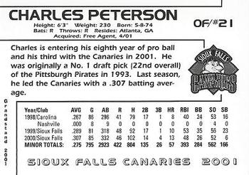 2001 Grandstand Sioux Falls Canaries #4 Charles Peterson Back