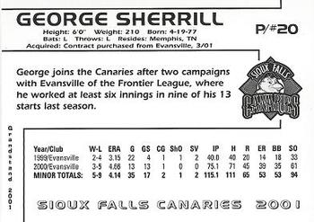 2001 Grandstand Sioux Falls Canaries #8 George Sherrill Back