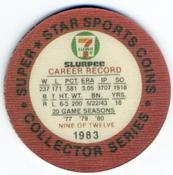 1983 7-Eleven Super Star Sports Coins #9 Tommy John Back