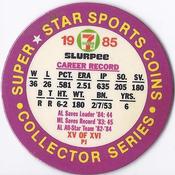 1985 7-Eleven Super Star Sports Coins: Central Region #XV PJ Dan Quisenberry Back