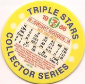 1986 7-Eleven Triple Stars Coins: Central Region #I Dwight Gooden Back