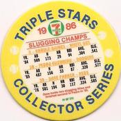 1986 7-Eleven Triple Stars Coins: Central Region #IV Harold Baines / Pedro Guerrero / Dave Parker Back