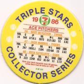 1986 7-Eleven Triple Stars Coins: Central Region #X Bert Blyleven / Jack Morris / Rick Sutcliffe Back