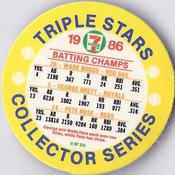 1986 7-Eleven Triple Stars Coins: Central Region #II Wade Boggs / George Brett / Pete Rose Back