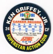 1991 Score 7-Eleven Superstar Action Coins: Atlantic Region #4 HS Ken Griffey, Jr. Back