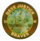 1991 Score 7-Eleven Superstar Action Coins: Atlantic Region #7 HS Dave Justice Front