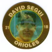 1991 Score 7-Eleven Superstar Action Coins: Atlantic Region #15 HS David Segui Front