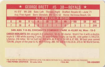 1983 Perma-Graphics All-Star Credit Cards #1 George Brett Back