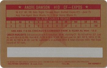 1983 Perma-Graphics All-Star Credit Cards - Gold #11 Andre Dawson Back
