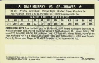 1983 Perma-Graphics Super Stars Credit Cards #9 Dale Murphy Back
