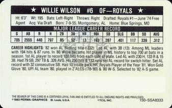 1983 Perma-Graphics Super Stars Credit Cards #33 Willie Wilson Back