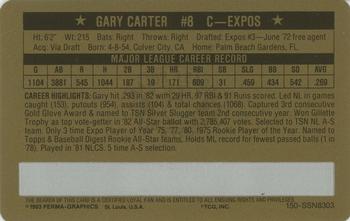 1983 Perma-Graphics Super Stars Credit Cards - Gold #3 Gary Carter Back