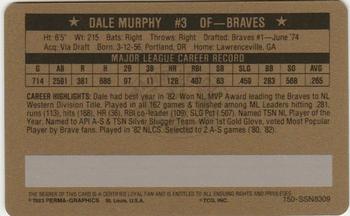 1983 Perma-Graphics Super Stars Credit Cards - Gold #9 Dale Murphy Back