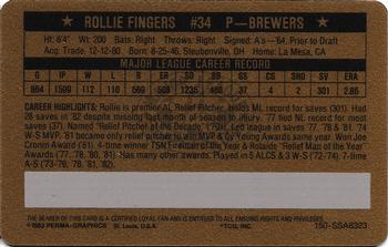 1983 Perma-Graphics Super Stars Credit Cards - Gold #23 Rollie Fingers Back