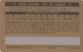 1983 Perma-Graphics Super Stars Credit Cards - Gold #27 Reggie Jackson Back