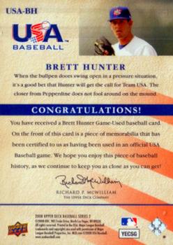 2008 Upper Deck - USA National Team Jerseys #USA-BH Brett Hunter Back
