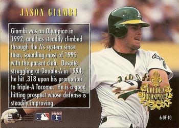 1996 Ultra - Golden Prospects (Series One) #6 Jason Giambi Back
